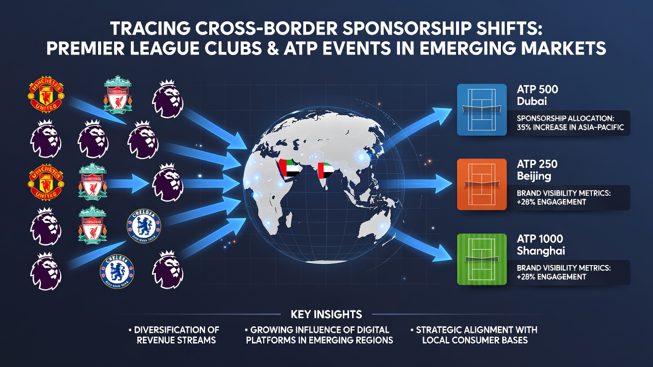 Tennis court branding alongside football club logos during a cross-border sponsorship activation in an emerging market
